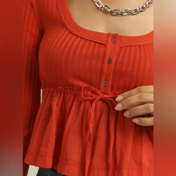 Pilcro Long-Sleeve Scoop-Neck Babydoll Top - Picture 4 of 11